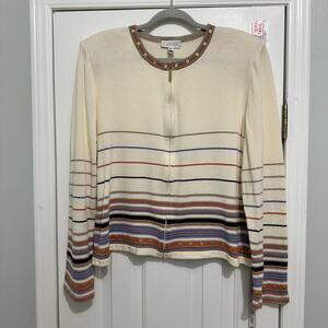 St. Johns sport Santana knit zip cardigan stripes wool BLEND XL